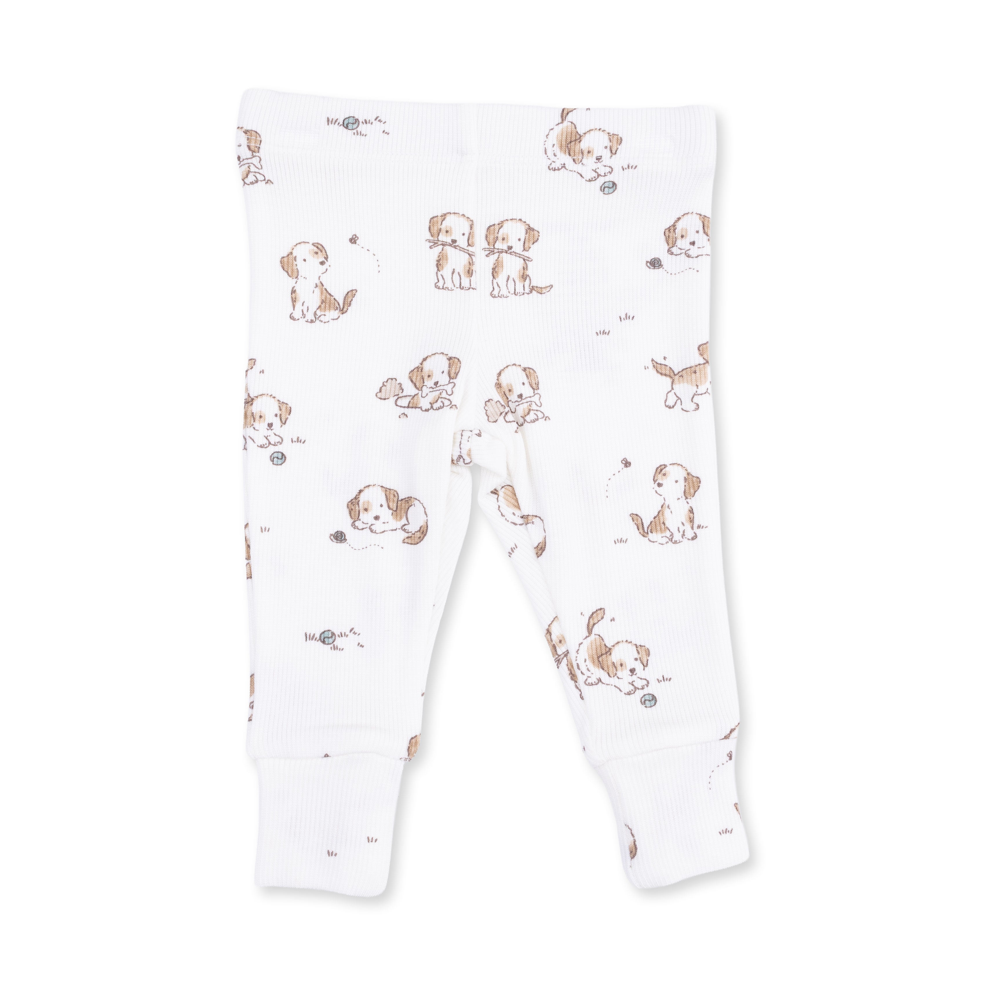 White leggings with dog pattern on a white background