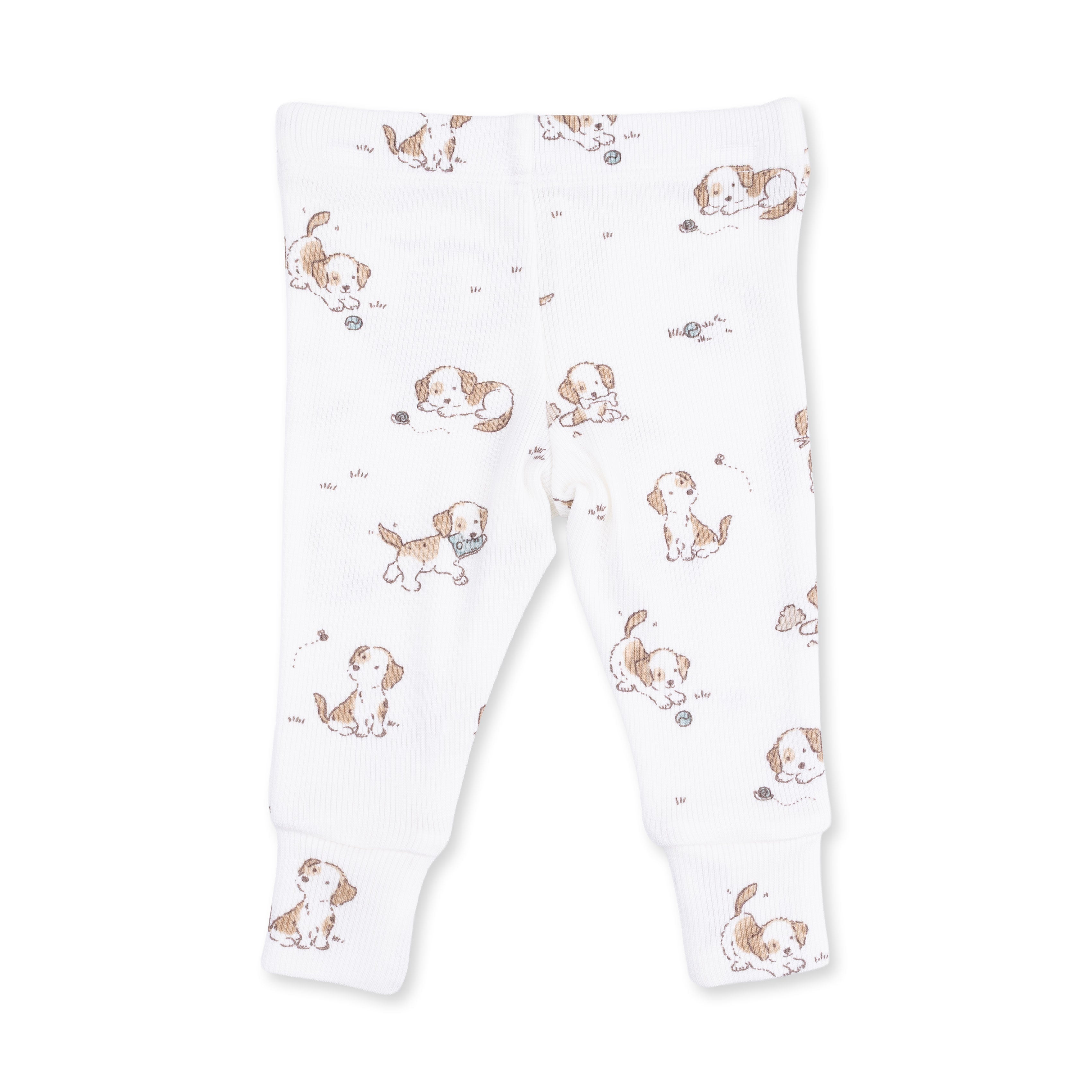 White leggings with dog pattern on a white background