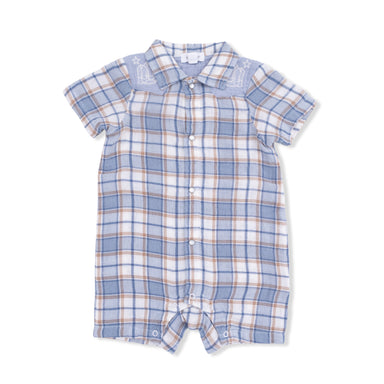 Plaid baby romper on a white background