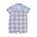 Plaid baby romper with embroidered design on a white background