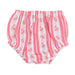 Pink and white striped bloomers with a delicate pink rose floral print, displayed flat against a white background.