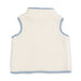 A sleeveless fleece vest in off-white with light blue trim, shown from the back on a plain white background.