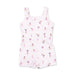 White tumbling outfit with tiny tumblers pattern on a white background