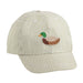 Green and white striped cap with a duck embroidery on a white background