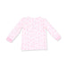 A long-sleeve baby or toddler top in white with a pink ballet dancer pattern and solid pink cuffs, shown flat on a white background.