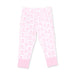 White and pink striped baby leggings with a repeating ballet shoe pattern and solid pink ribbed cuffs, shown flat on a white background.