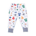 Children's pajama pants with sports-themed pattern on a white background