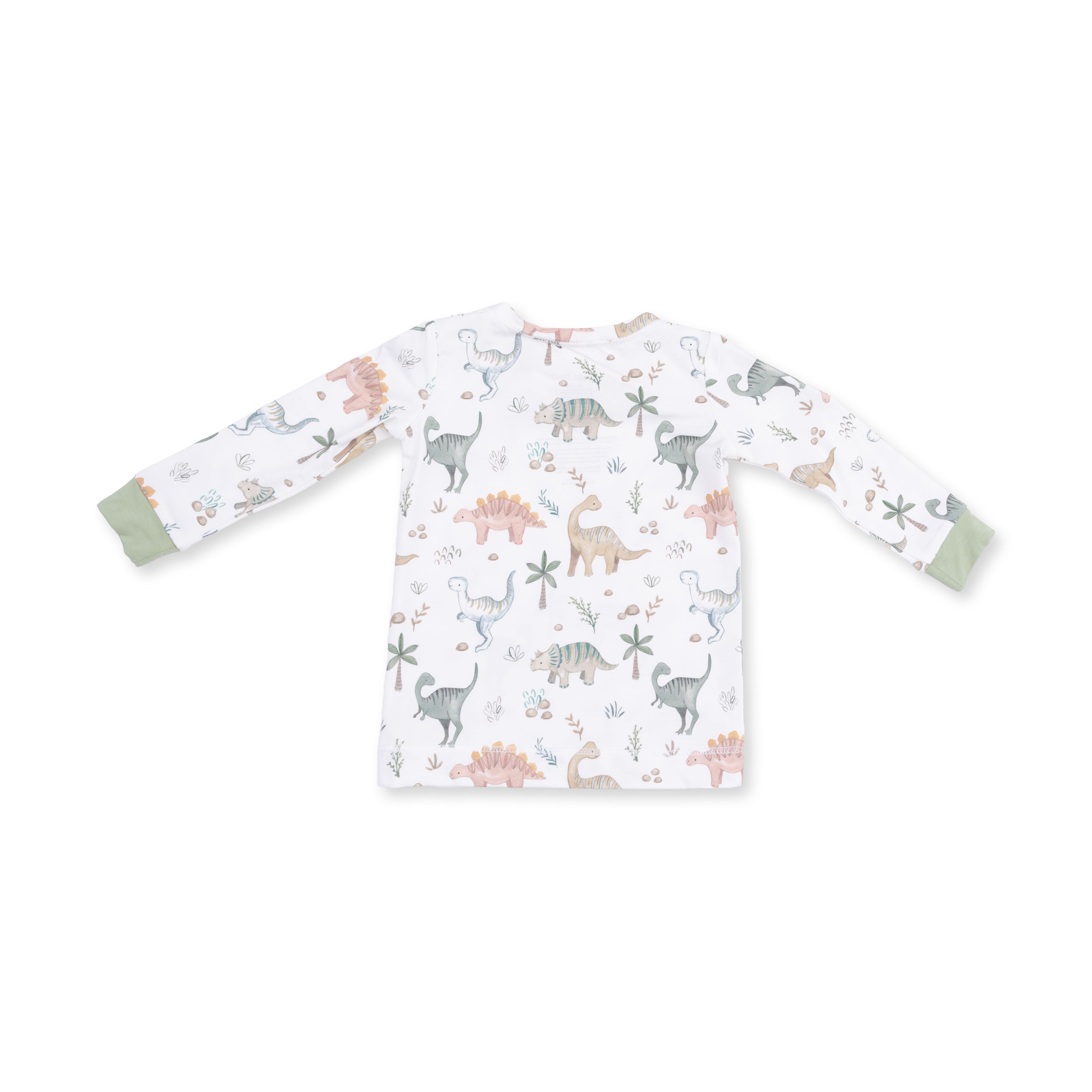 Long-sleeve shirt with dinosaur pattern on a white background