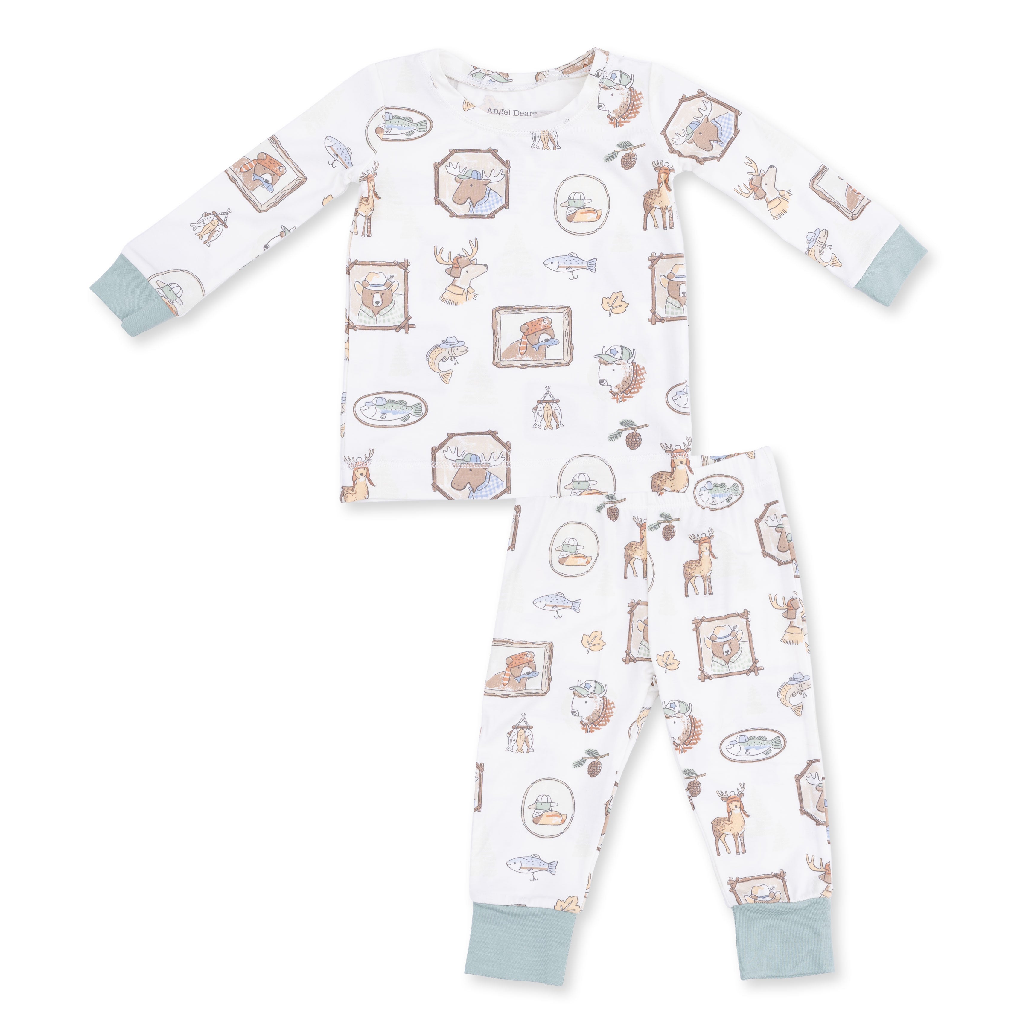 Children's pajama set with animal pattern on a white background