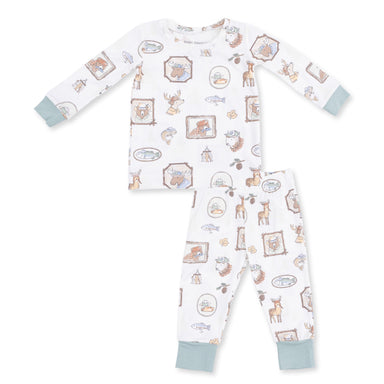 Children's pajama set with animal pattern on a white background