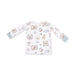 Children's long-sleeve shirt with nature-themed pattern on a white background