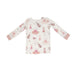long sleeve white lounge set top with pink ballet print with violin and ballet slippers