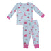 blue two piece long sleeve loungewear set with pink fancy cowgirl print