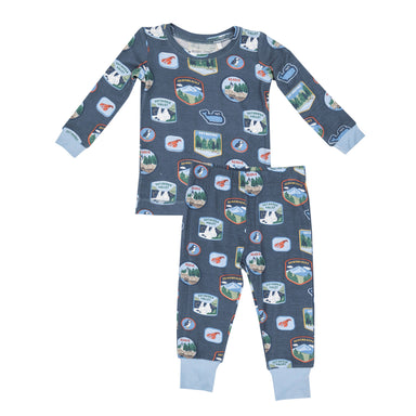 Navy blue two piece set with national park patches