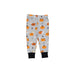 gray lounge pants with ghosts and orange pumpkin print with black on the ankles 