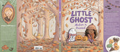 Book cover of 'Little Ghost Makes a Friend' with illustrations of a ghost, a girl, and pumpkins.