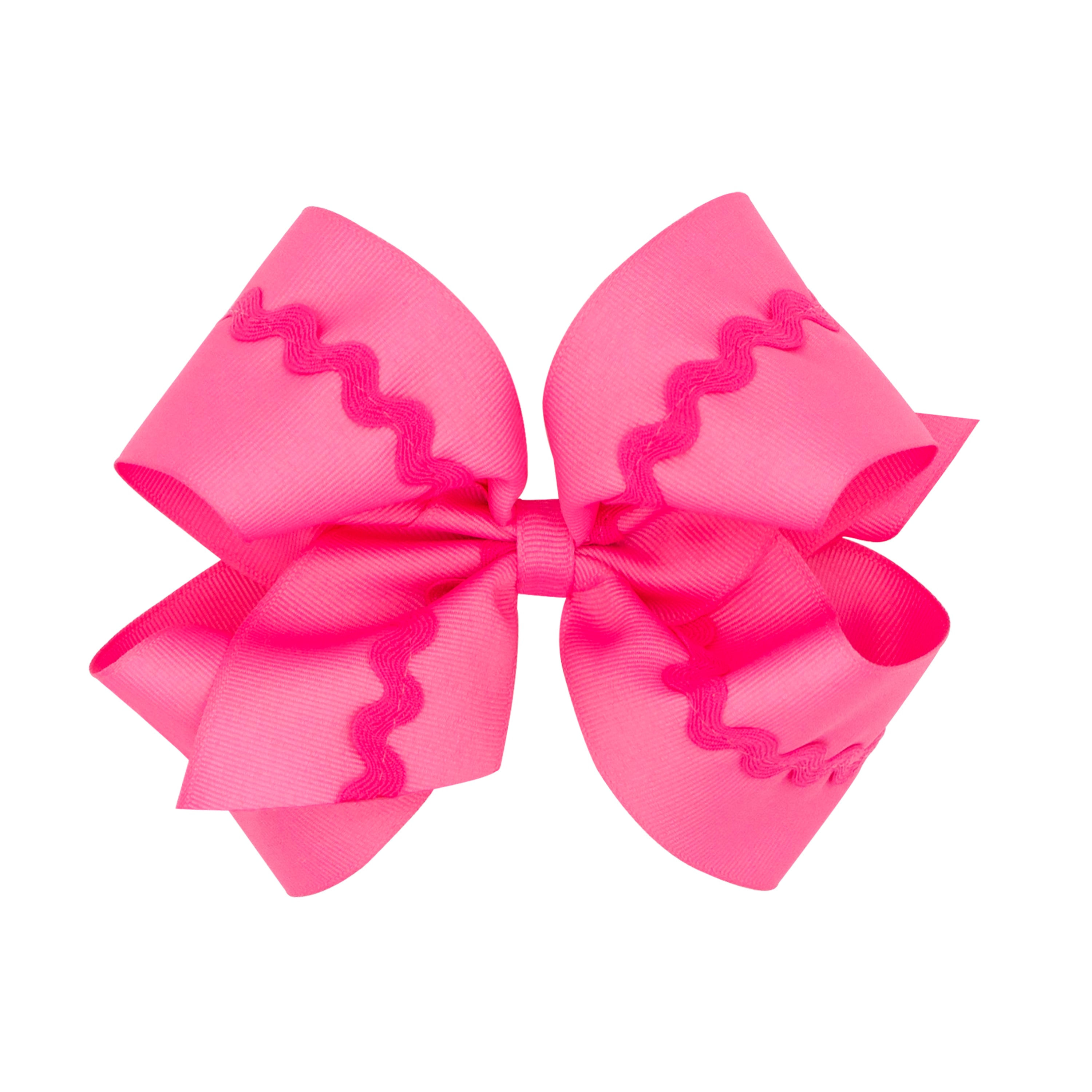Hot pink grosgrain hair bow with ric-rac trim