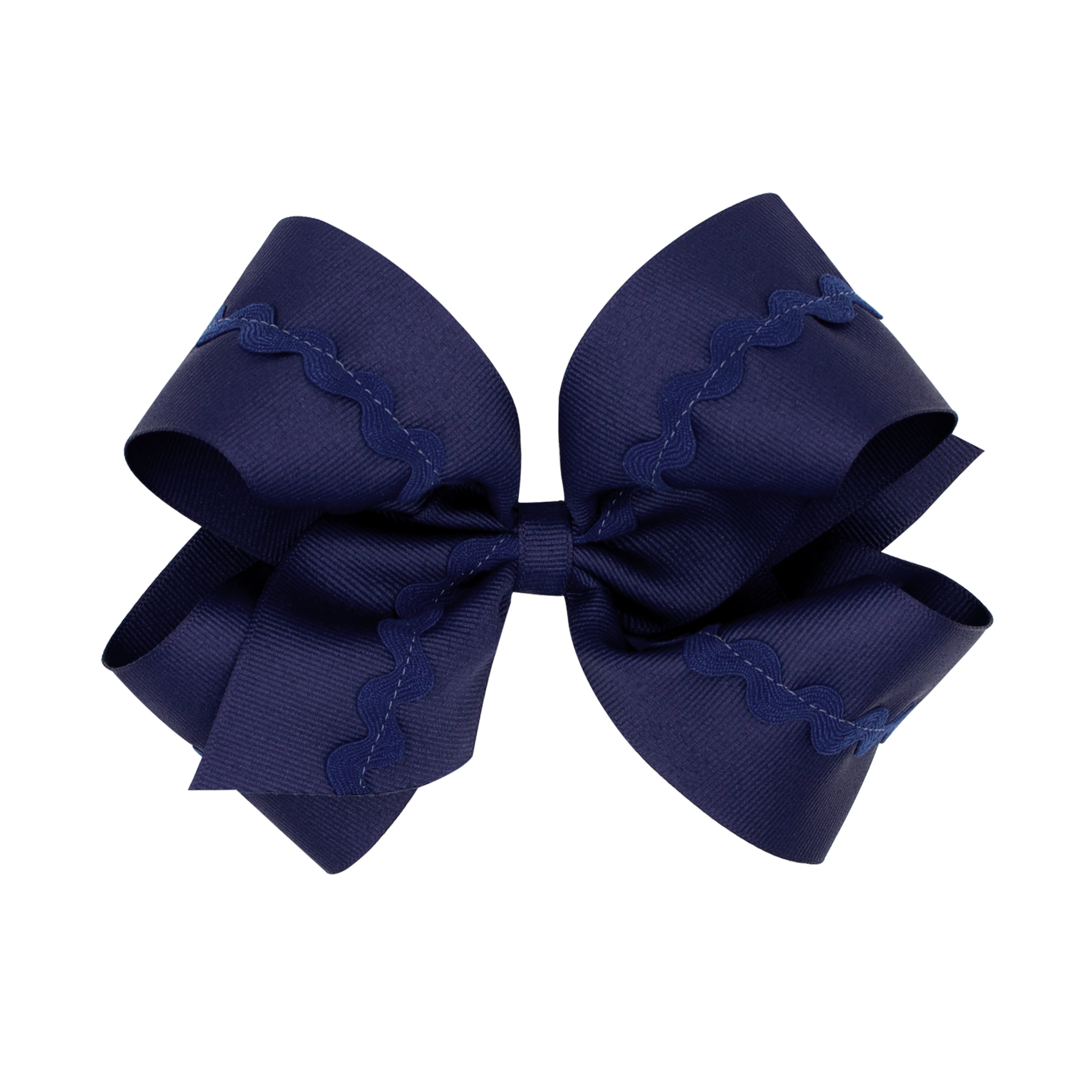 Navy grosgrain hair bow with ric-rac trim