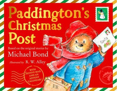 Book cover of 'Paddington's Christmas Post' with Paddington Bear holding a letter to Santa.