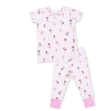 Children's pajama set with tumbler pattern on a white background