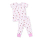 Children's pajama set with tumbler pattern on a white background