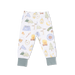Children's pajama pants with camping-themed print on a white background