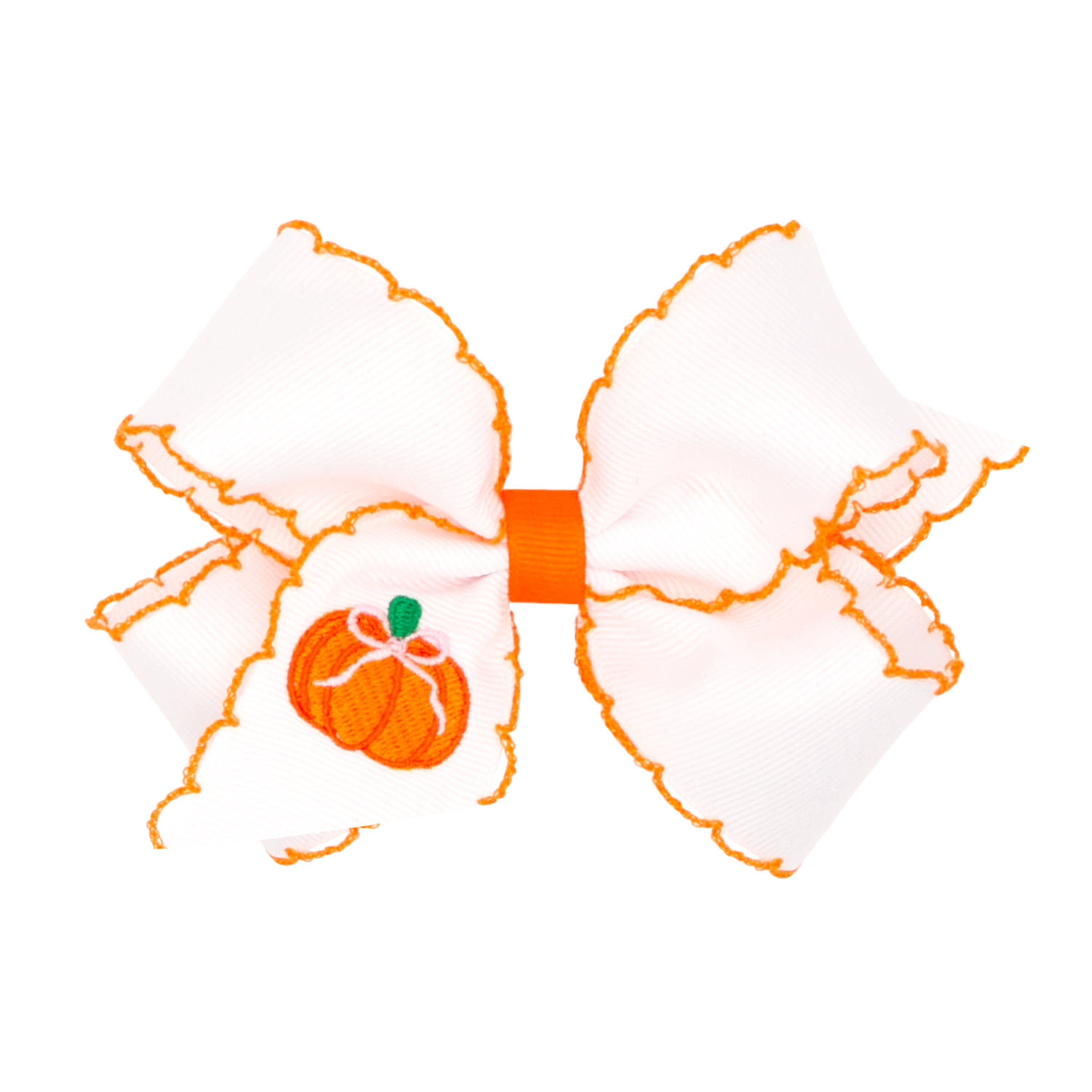 Harvest Pumpkin Embroidery Moonstitch Hair Bow