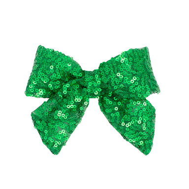 Wee Ones green sequin bow with tails sparkling holiday hair accessory for festive Christmas celebrations