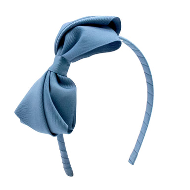 Smoked Blue Pleated Grosgrain Hair Bow Headband