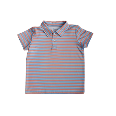 Red and blue striped polo shirt