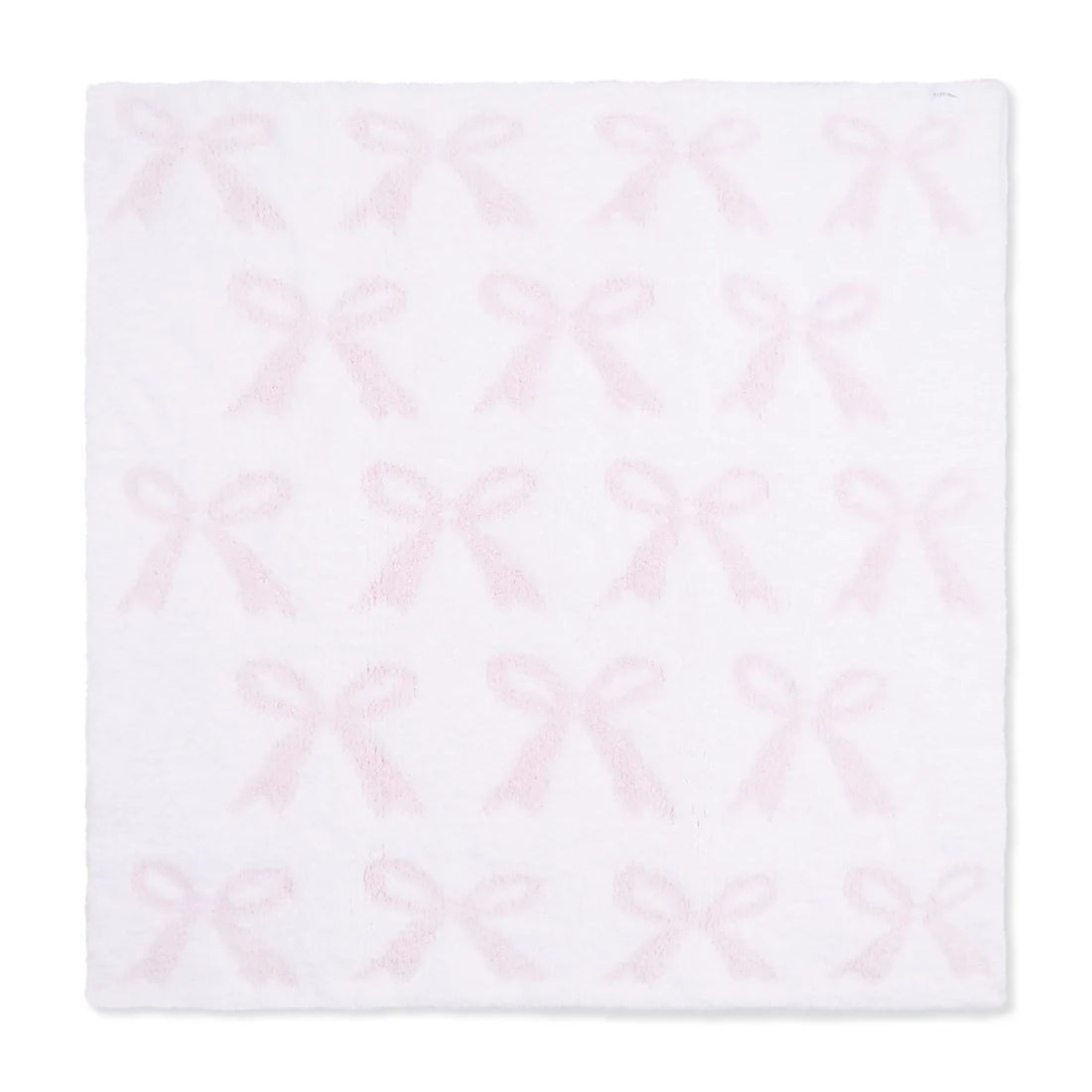 Soft white chenille receiving blanket with a delicate pink bow pattern for babies by Angel Dear