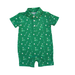 Green baby romper with golf pattern on a white background