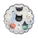 Halloween-themed decorative plate with cartoon characters on a white background