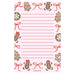 Pink Christmas notepad with lined writing space and gingerbread cookies snowflakes and red bows from Pippi Post