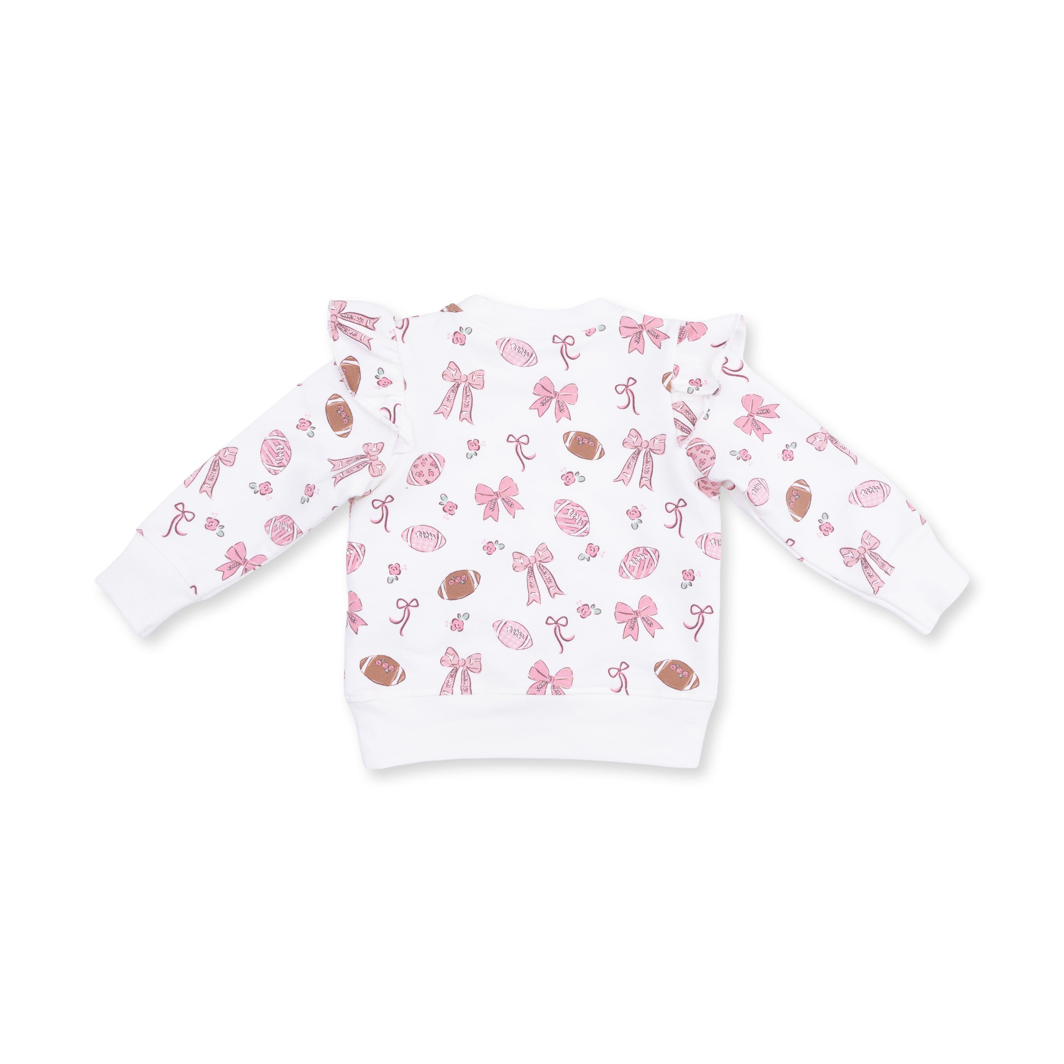 White long-sleeve shirt with pink football pattern on a white background