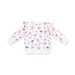 White long-sleeve shirt with pink football pattern on a white background