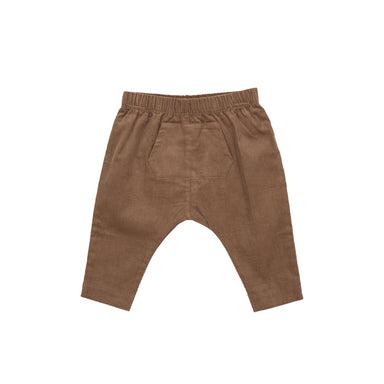brown corduroy jogger pants with elastic waistband