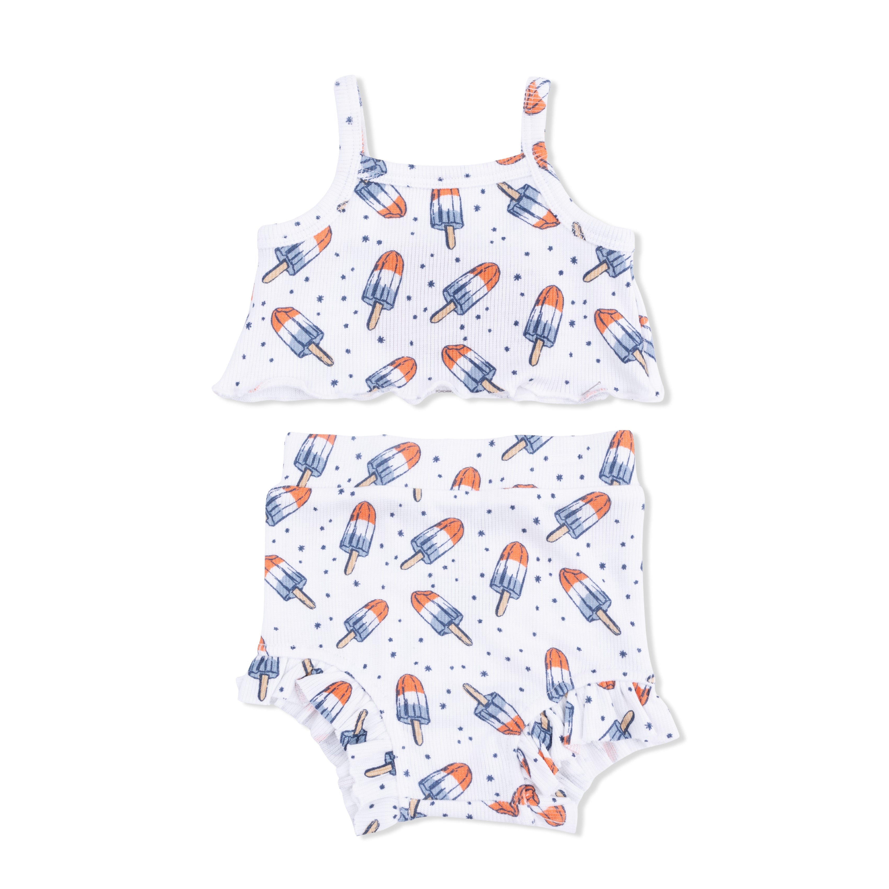 Two-piece short set with popsicle pattern on a white background