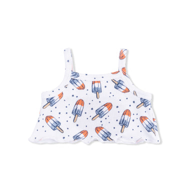 White tank top with popsicle pattern on a white background