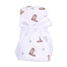 Baby swaddle with cowboy boot and star patterns on a white background