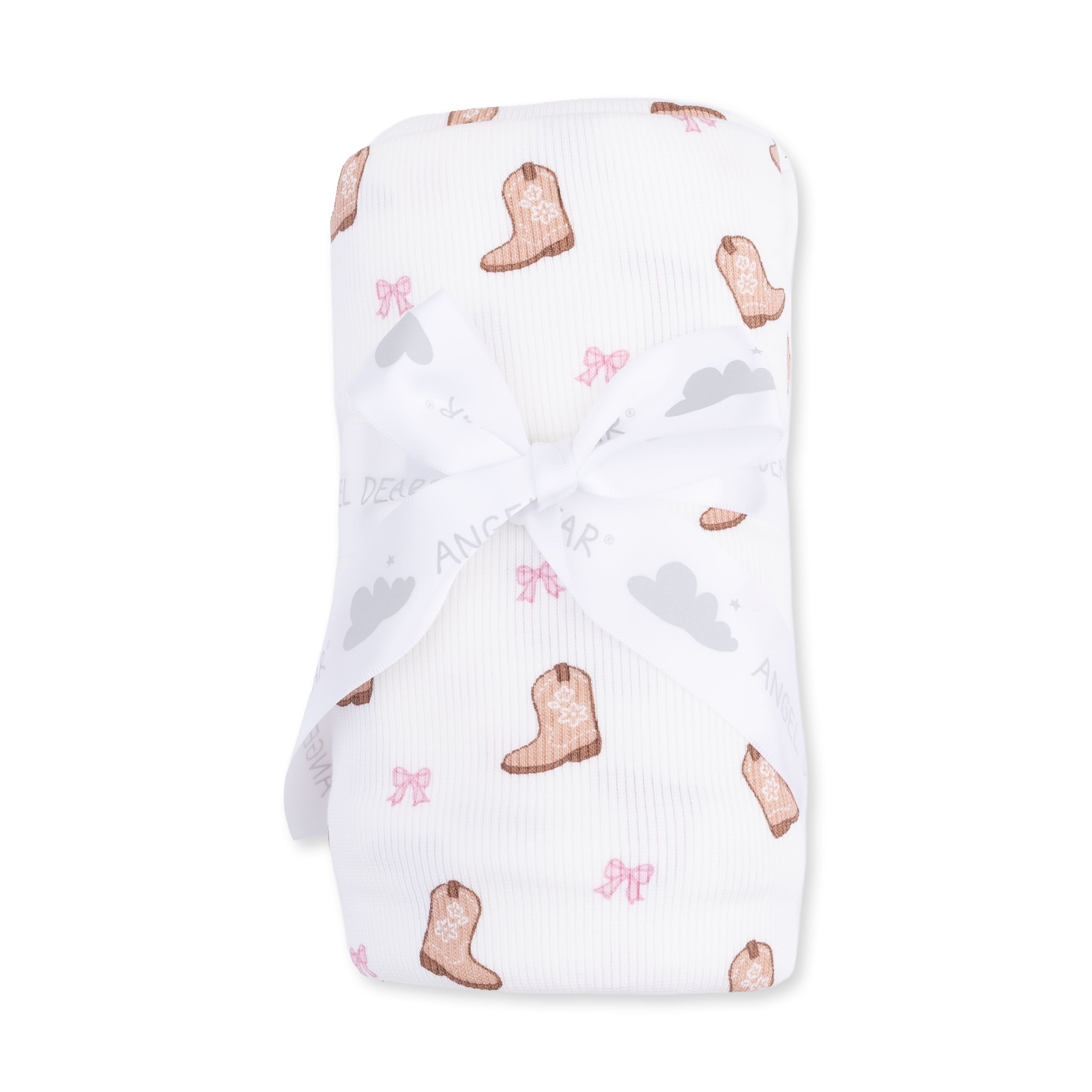 Baby blanket with cowboy boot pattern on a white background