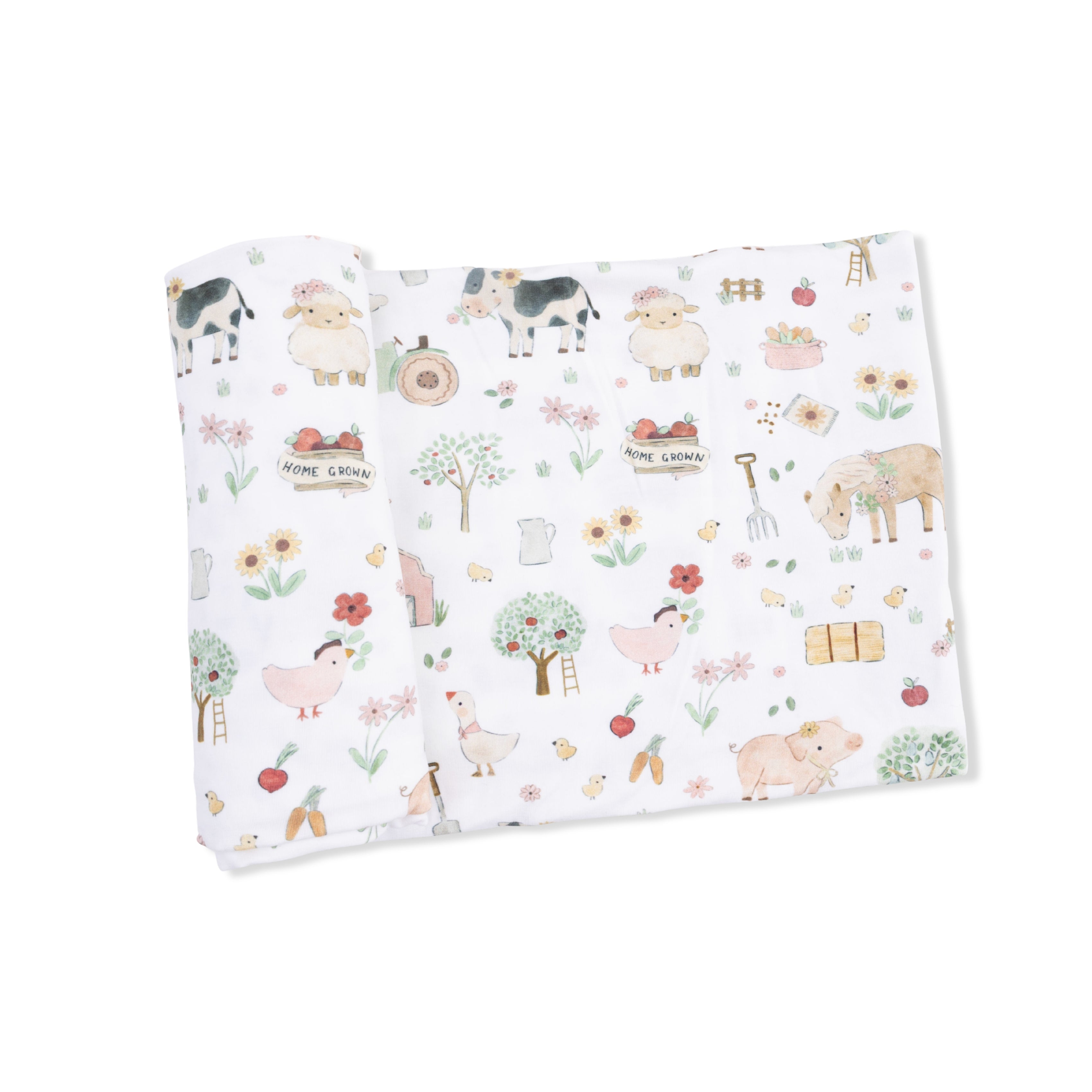 Swaddle Blanket - Cute Farm Animals Pink