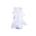 Baby blanket with colorful pickleball patterns and a white ribbon on a white background