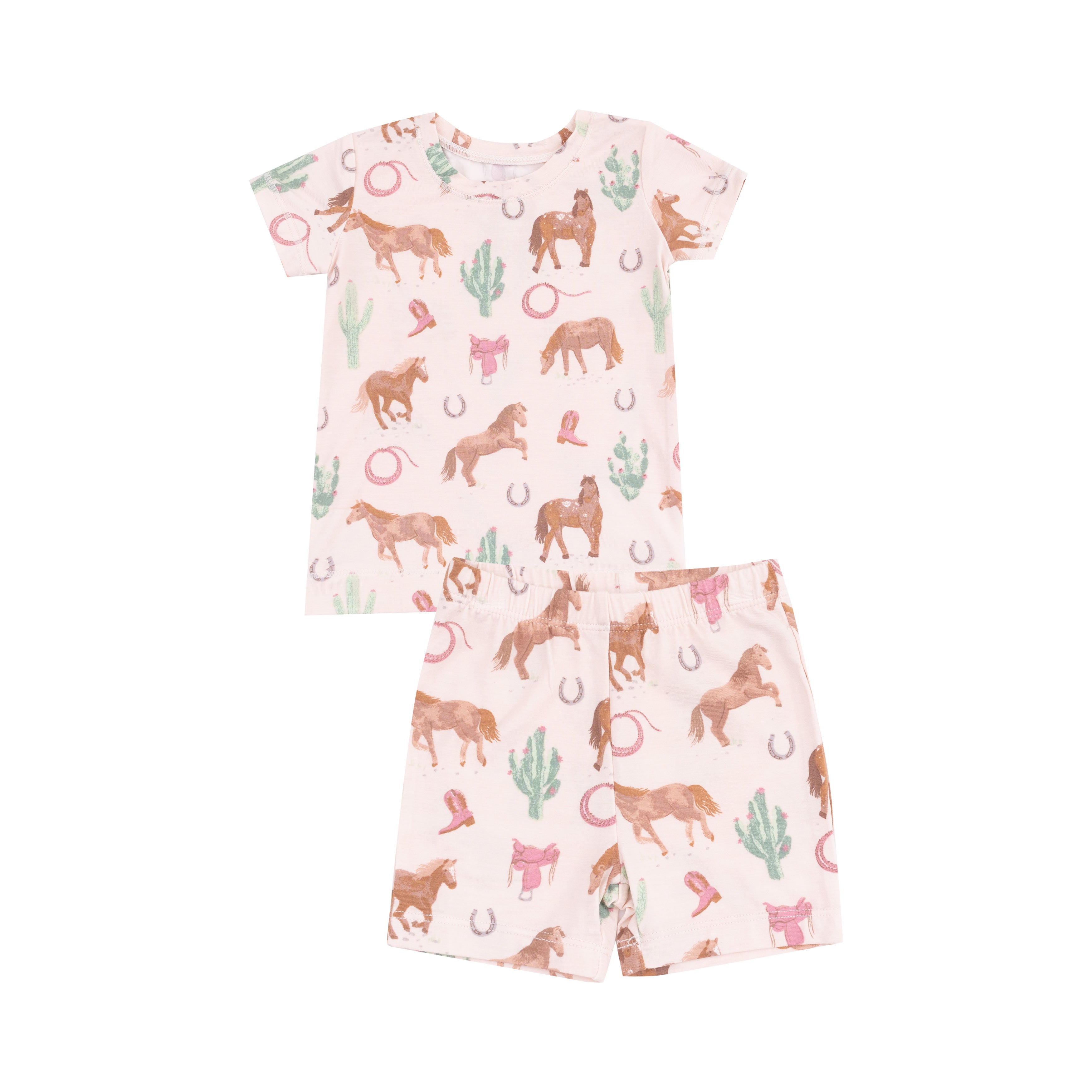 Loungewear Short Set - Western Horses Pink