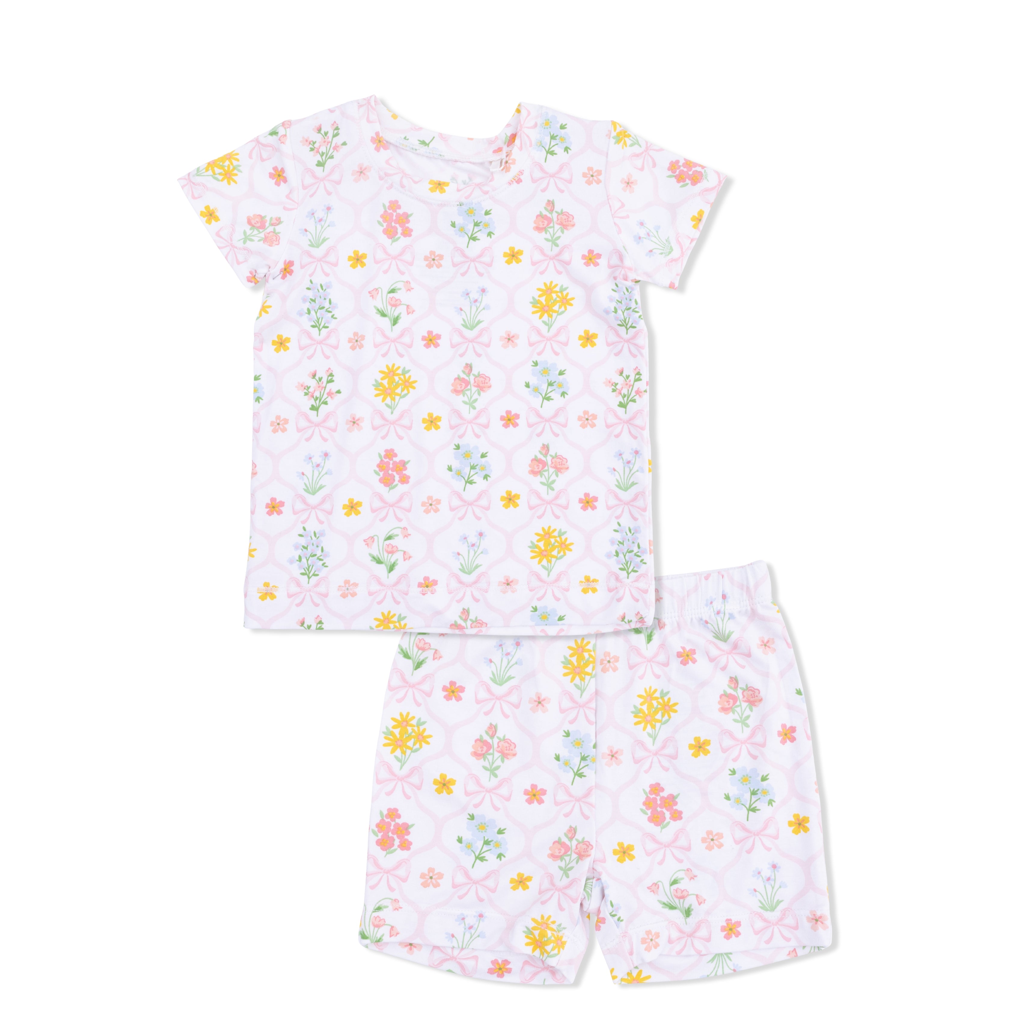 Loungewear Short Set - Spring Blooms Bow Trellis