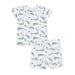 Children's pajama set with alligator pattern on a white background