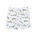 White shorts with green alligator pattern on a white background