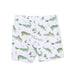 White shorts with green alligator pattern on a white background