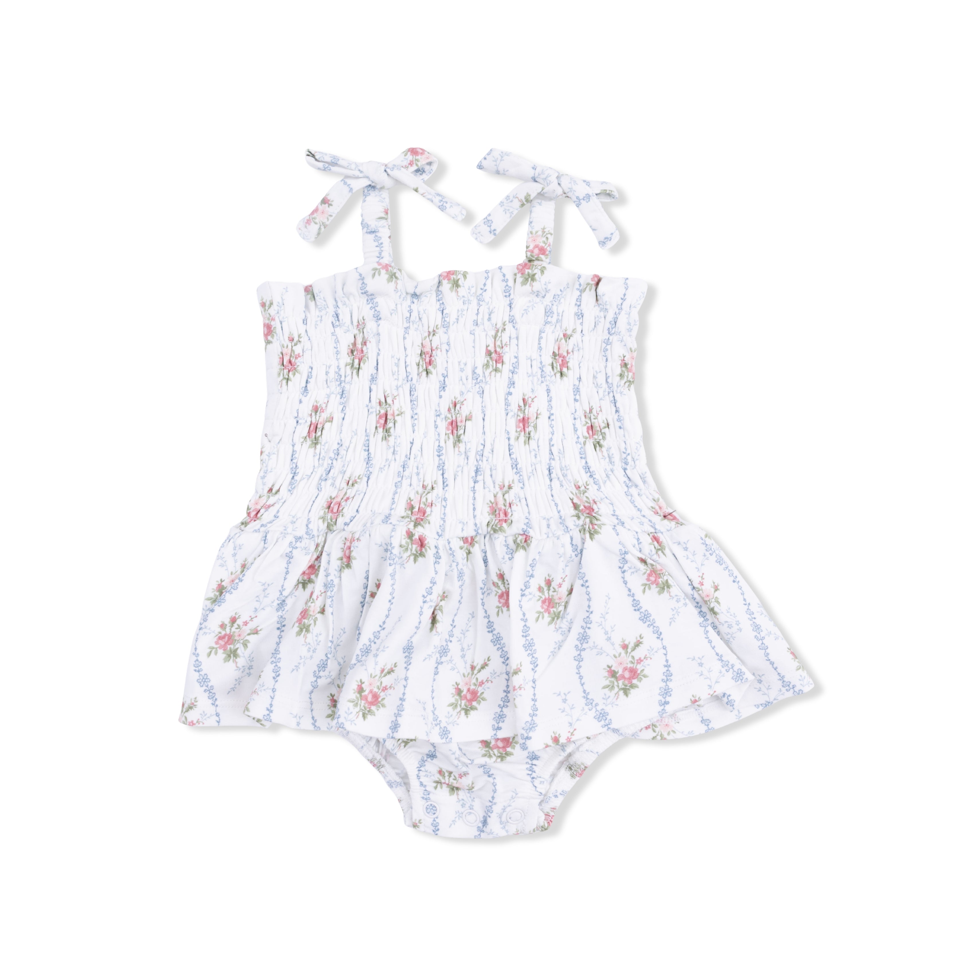 Floral-patterned romper on a light gray background