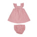 corduroy coral pink overall jumper with ruffle sleeve and matching bloomers